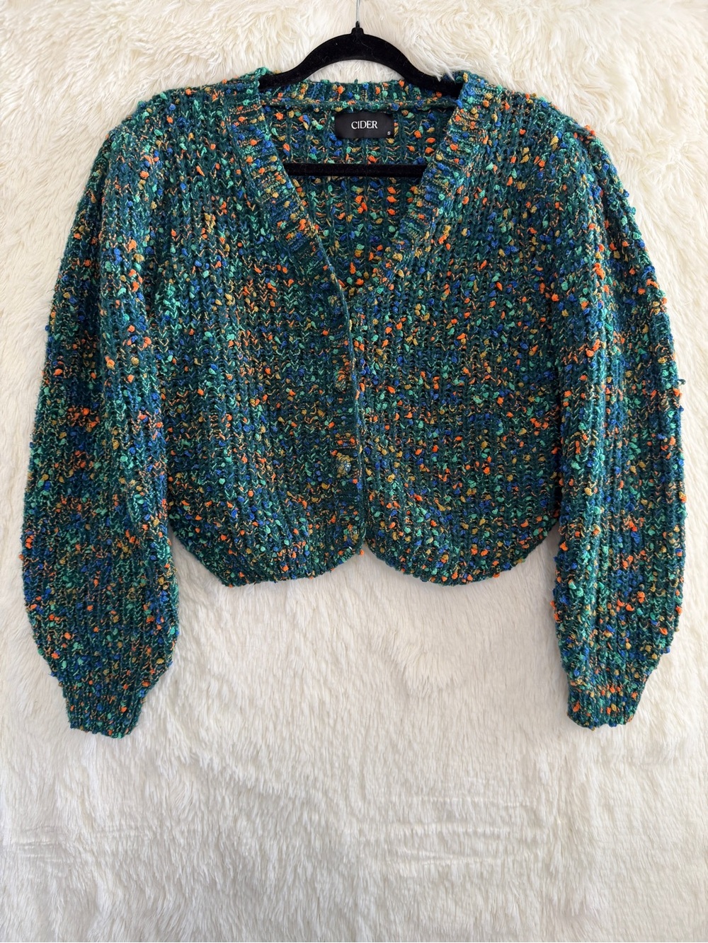 Cider Womens Boho Indie Colourful Knit V-Neck Cardigan Size S Green Fairycore